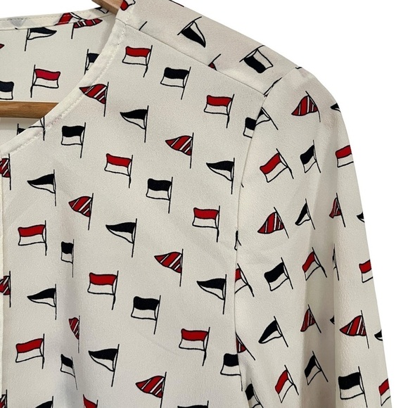 Talbots Nautical Print Long Sleeved Half Button up Blouse Size 8 - Picture 6 of 8